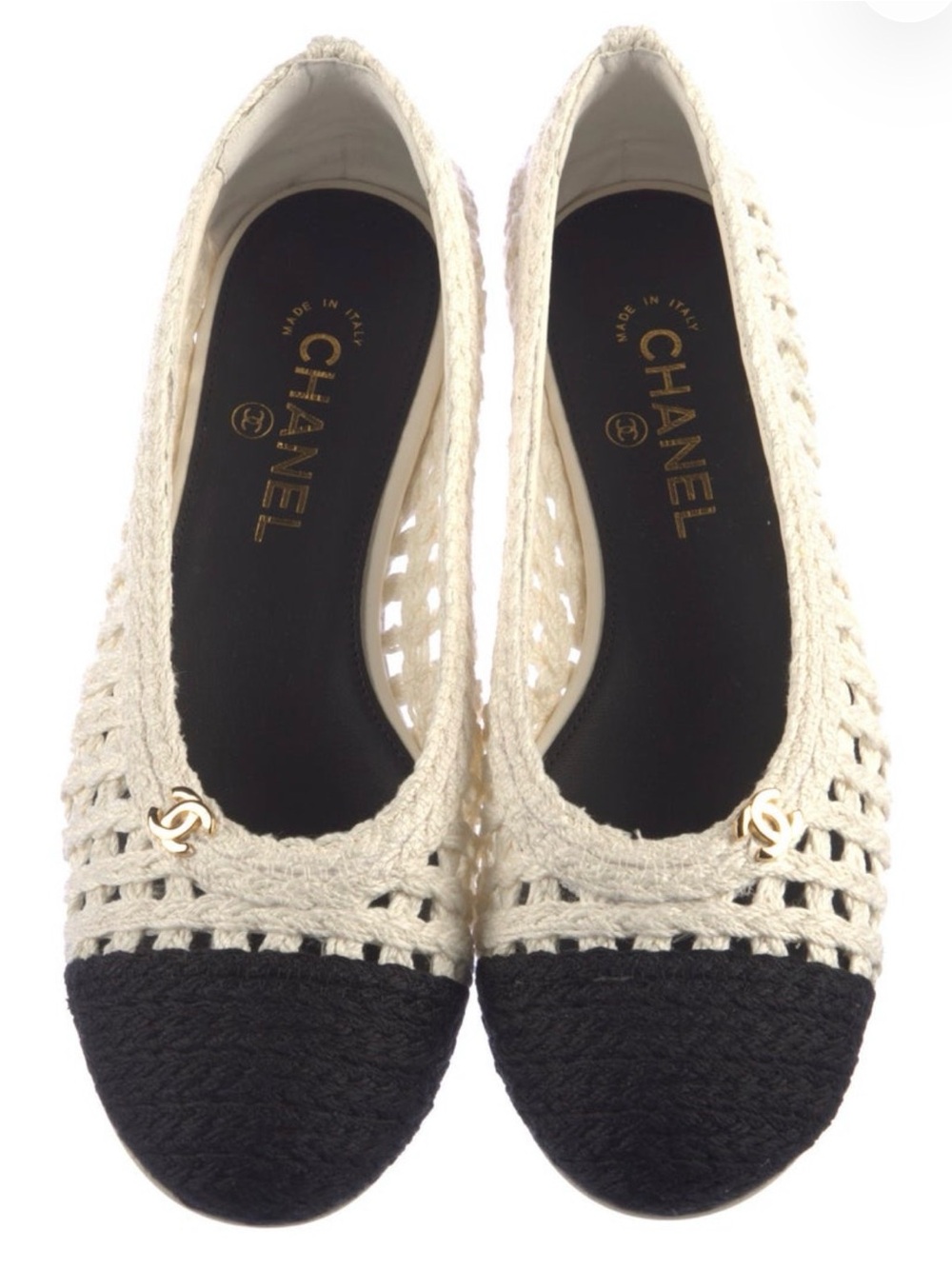 CHANEL 2026 Cream Crochet Ballet Flats with Black Cap Toe - Picture 1 of 5